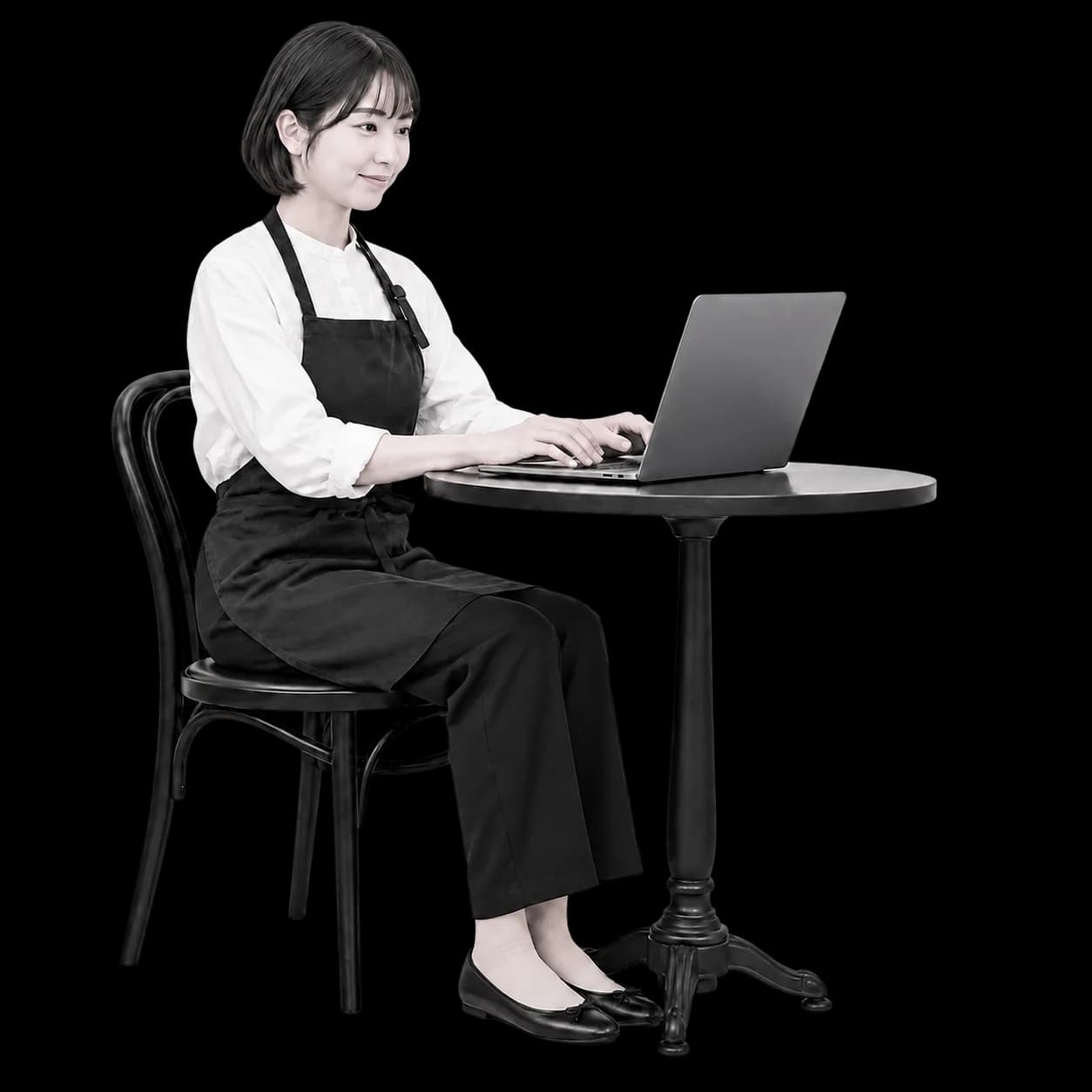 カフェ店員から参加したメンバーがパソコンで作業するイメージ